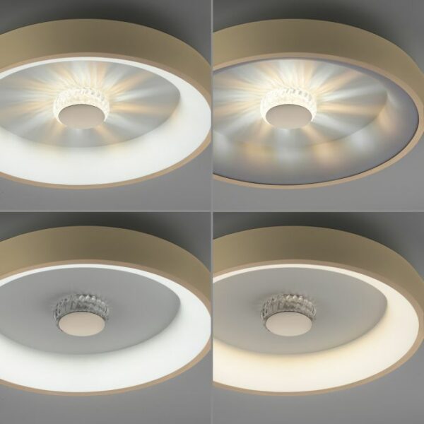 modern remote controlled multi source led and crystal flush ceiling light brass - Stillorgan Decor