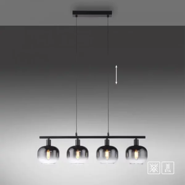 modern smoked glass 4 light bar pendant black - Stillorgan Decor