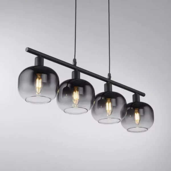 modern smoked glass 4 light bar pendant black - Stillorgan Decor