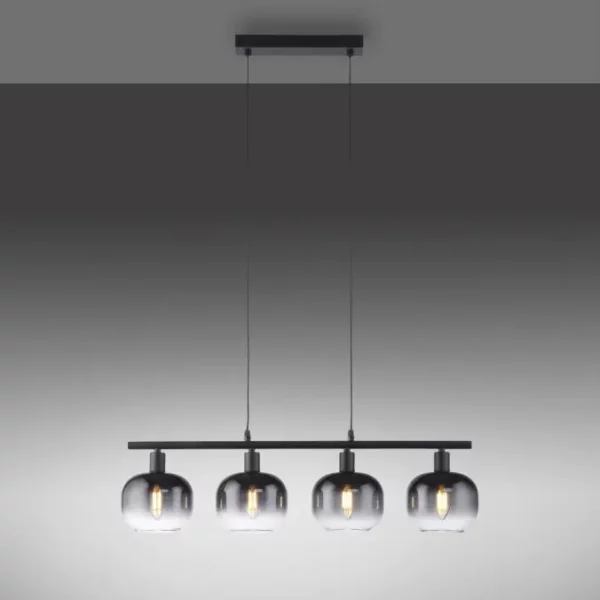 modern smoked glass 4 light bar pendant black - Stillorgan Decor