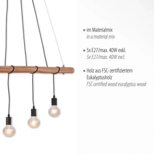 rustic wooden pendant with 5 hanging lights - Stillorgan Decor