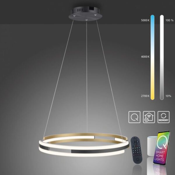 modern round remote controlled hanging ceiling pendant brass and black - Stillorgan Decor