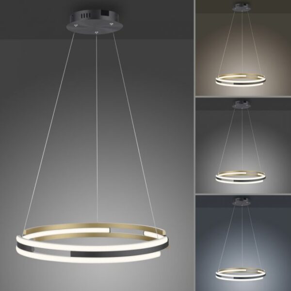 modern round remote controlled hanging ceiling pendant brass and black - Stillorgan Decor