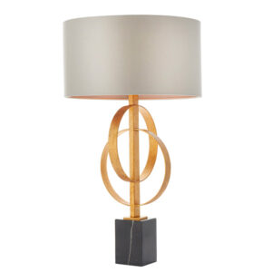 double hoop gold leaf table lamp with mink shade - Stillorgan Decor