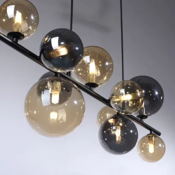 10 light led globe bar light black with smoked and amber globes - Stillorgan Decor