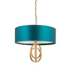 double hoop gold leaf pendant with large teal shade - Stillorgan Decor