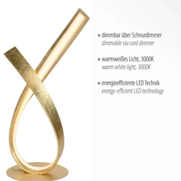 elegant curved led gold leaf table lamp - Stillorgan Decor
