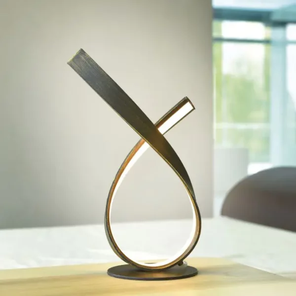 elegant curved led black and rust table lamp - Stillorgan Decor