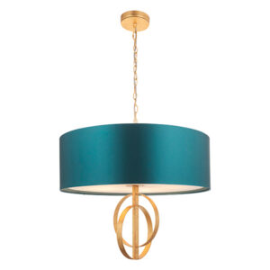 double hoop gold leaf pendant with XL teal shade - Stillorgan Decor