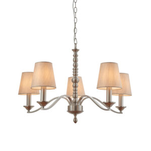 5 light classic modern chandelier satin nickel with natural shades - Stillorgan Decor