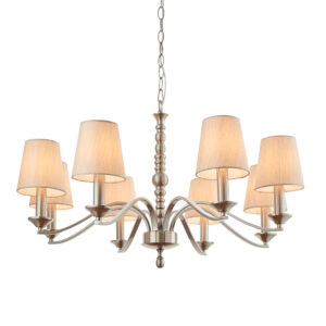 5 light classic modern chandelier satin nickel with natural shades - Stillorgan Decor