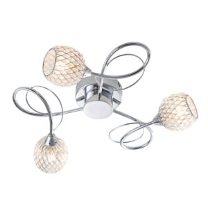 elegant 3 light twist arm flush ceiling light with mesh shades polished chrome - Stillorgan Decor