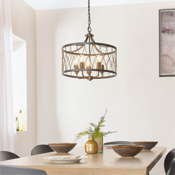 rustic bronze 5 light cage pendant - Stillorgan Decor