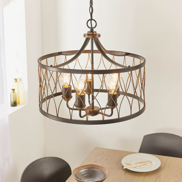 rustic bronze 5 light cage pendant - Stillorgan Decor