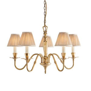 5 light solid brass chandelier with beige shades - Stillorgan Decor