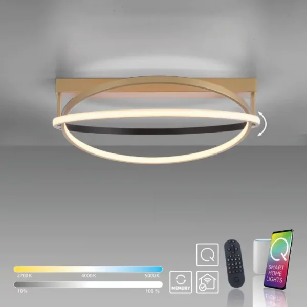 modern dual curve led remote control ceiling light brass - Stillorgan Decor