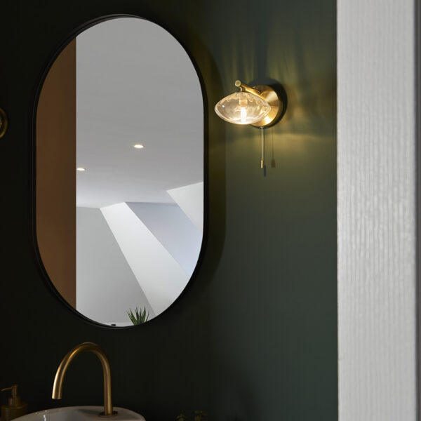 modern linear bathroom wall light brushed gold with ribbed shade - Stillorgan Decor