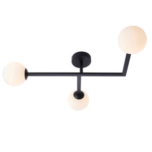 modern angle matt black semi flush bathroom ceiling light with opal glass - Stillorgan Decor