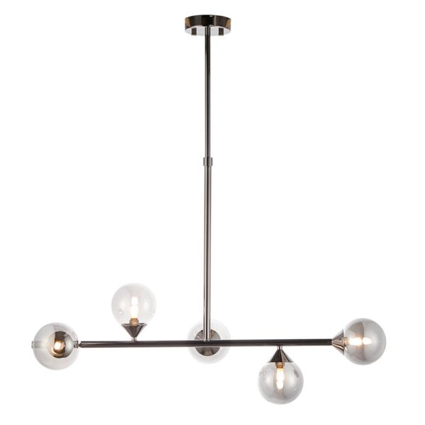 modern black chrome linear pendant smokey mirror globes - Stillorgan Decor