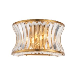 warm brass 2 light wall light with concave clear glass
