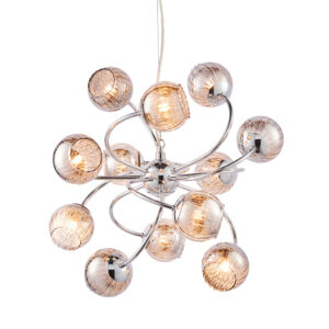 modern chrome ceiling light with smoked mirror and wire mesh shades - Stillorgan Decor