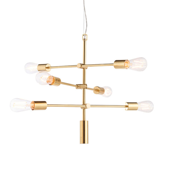 contemporary mid century 6 arm pendant brushed brass - Stillorgan Decor