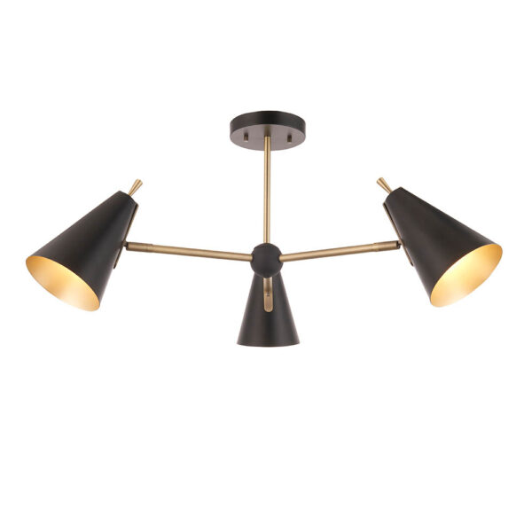 modern architectural style semi flush ceiling light black and antique brass - Stillorgan Decor
