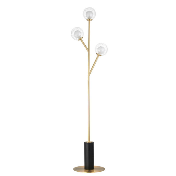 3 lights satin brass floor lamp clear ribbed and frosted shades - Stillorgan Decor