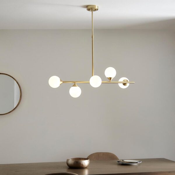 modern brushed gold linear pendant gloss white glass - Stillorgan Decor