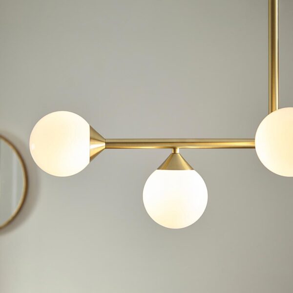 modern brushed gold linear pendant gloss white glass - Stillorgan Decor