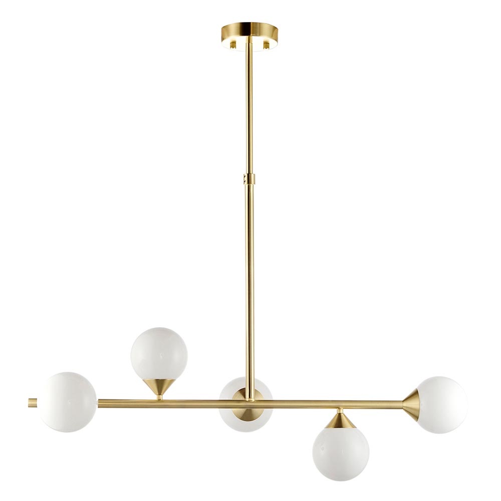 modern brushed gold linear pendant gloss white glass - Stillorgan Decor