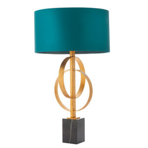double gold hoop table lamp with teal shade - Stillorgan Decor