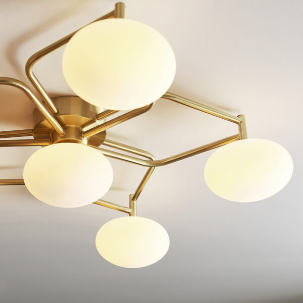 geometric  flower flush ceiling light satin brass - Stillorgan Decor