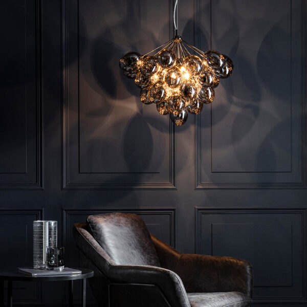 modern glass shade black chrome 6 light pendant - Stillorgan Decor