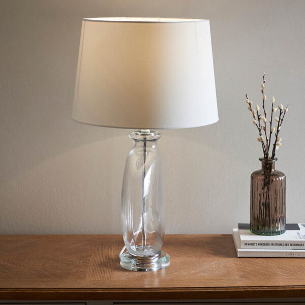 ellipsoid base table lamp chrome with white shade - Stillorgan Decor