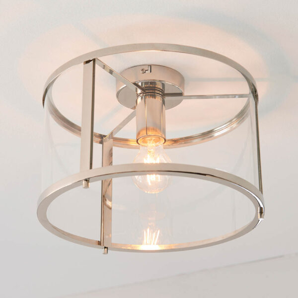 simple flush ceiling light bright nickel and clear glass - Stillorgan Decor