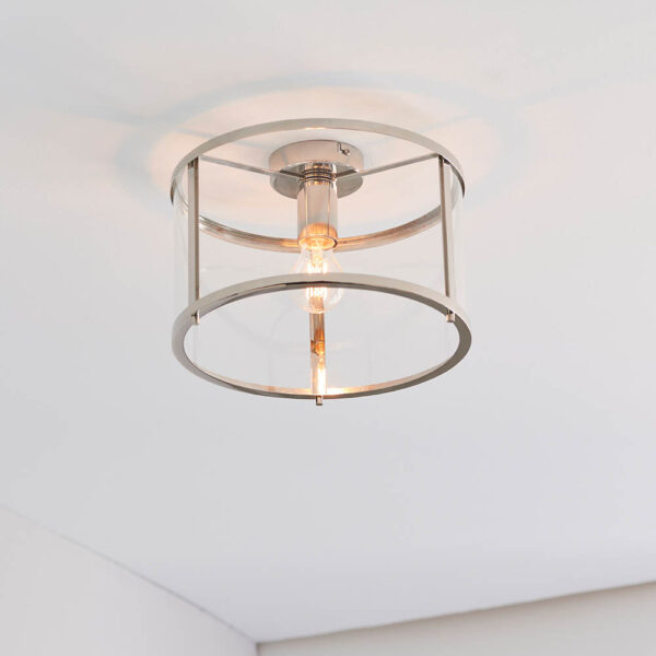 simple flush ceiling light bright nickel and clear glass - Stillorgan Decor