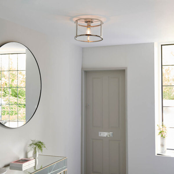 simple flush ceiling light bright nickel and clear glass - Stillorgan Decor