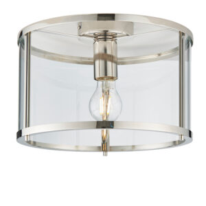 simple flush ceiling light bright nickel and clear glass - Stillorgan Decor