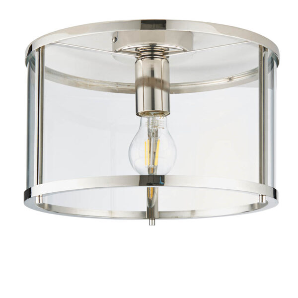 simple flush ceiling light bright nickel and clear glass - Stillorgan Decor