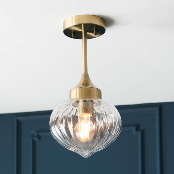 timeless flush ribbed glass ceiling light antique brass - Stillorgan Decor