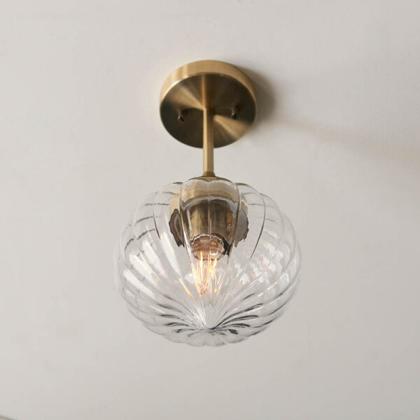timeless flush ribbed glass ceiling light antique brass - Stillorgan Decor