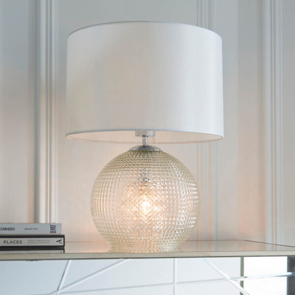 modern textured round table lamp twin lit - Stillorgan Decor