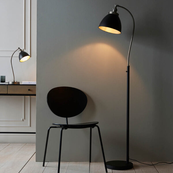 resto industrial floor lamp black and pewter - Stillorgan Decor
