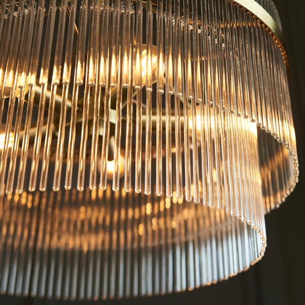 contemporary glass rod 5 light chandelier antique brass - Stillorgan Decor