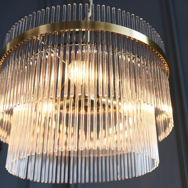 contemporary glass rod 3 light chandelier antique brass - Stillorgan Decor