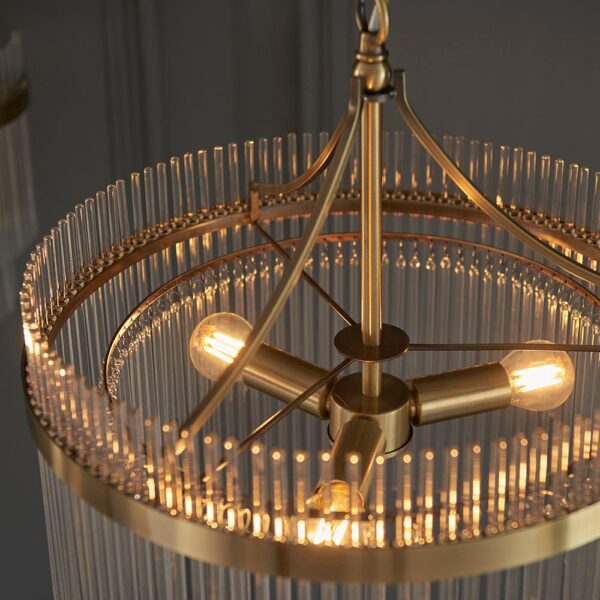 contemporary glass rod 3 light chandelier antique brass - Stillorgan Decor