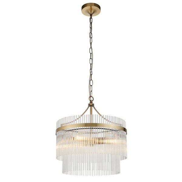 contemporary glass rod 3 light chandelier antique brass - Stillorgan Decor