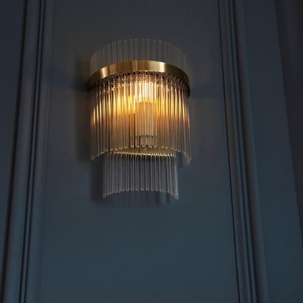 contemporary glass rod wall light antique brass - Stillorgan Decor