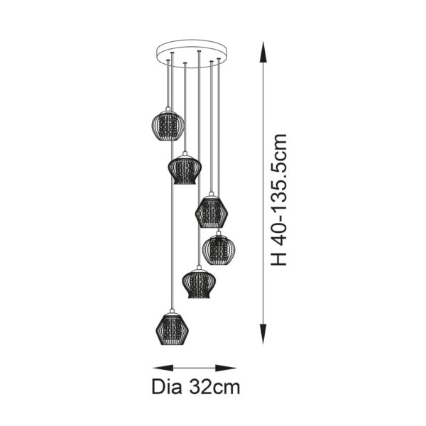 6 light glass shade cluster pendant chrome - Stillorgan Decor